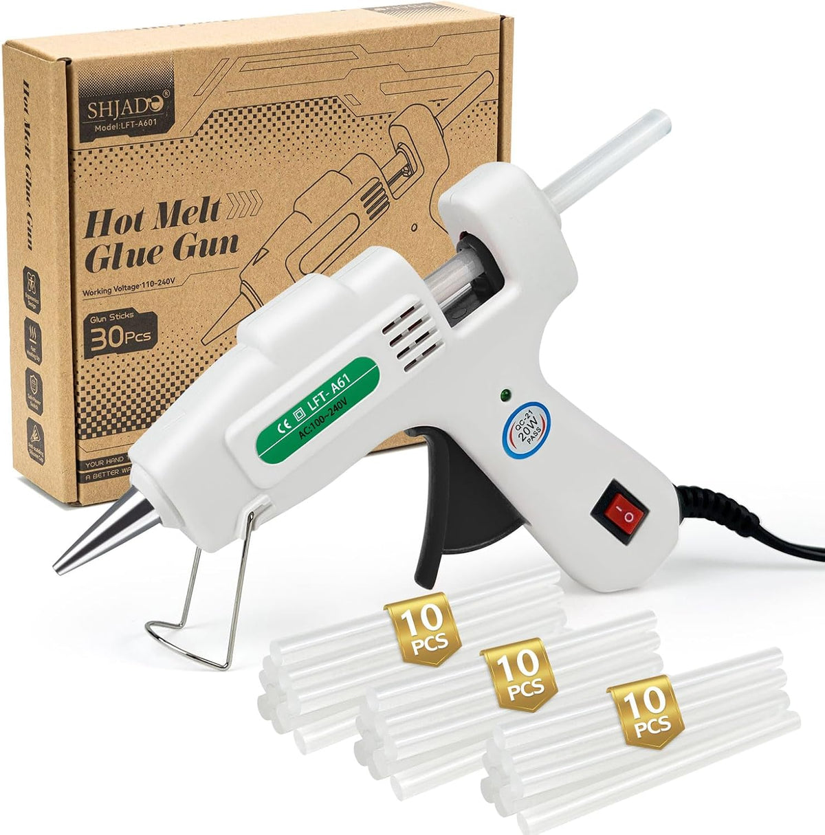 SHJADE Hot Glue Gun with 30 Glue Sticks, 20W Mini Hot Melt Gun Kit(White) Jansha Store