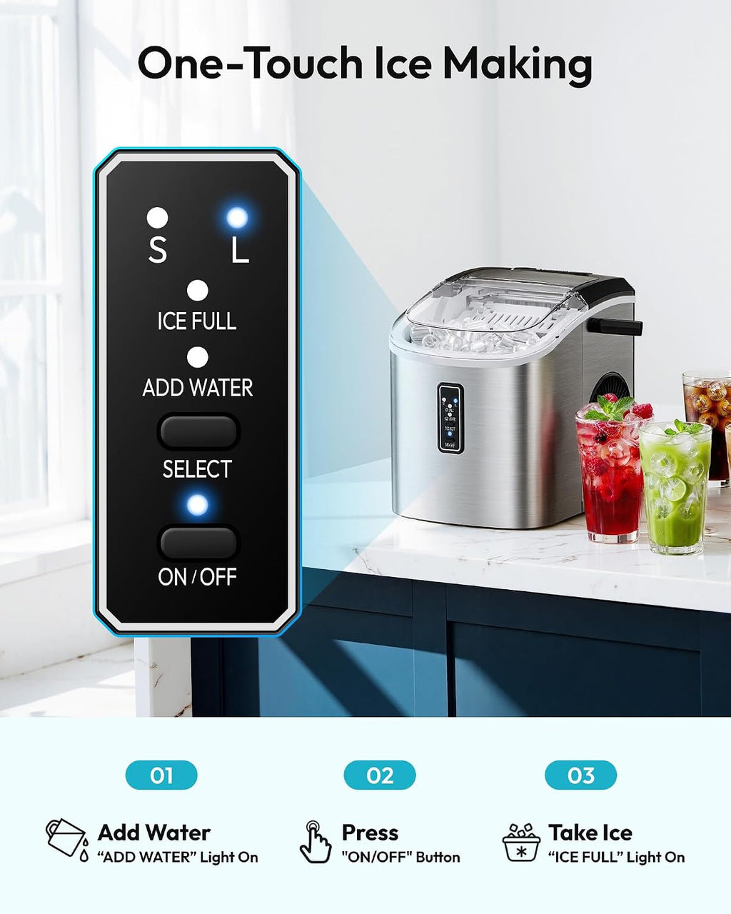 EUHOMY Ice Maker Countertop, 9 Cubes Ready in 6 Mins, 26lbs/24H, Self-Cleaning, Portable Ice Maker Machine with Carry Handle, Basket and Scoop, 2 Sizes of Bullet Ice for Home, Kitchen, Office Jansha Store