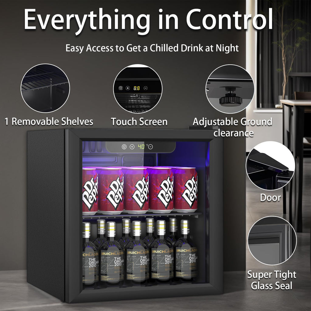 DOGHLY 1.7 Cu.ft Mini Fridge Glass Door, 72 Cans Beverage Refrigerator Jansha Store