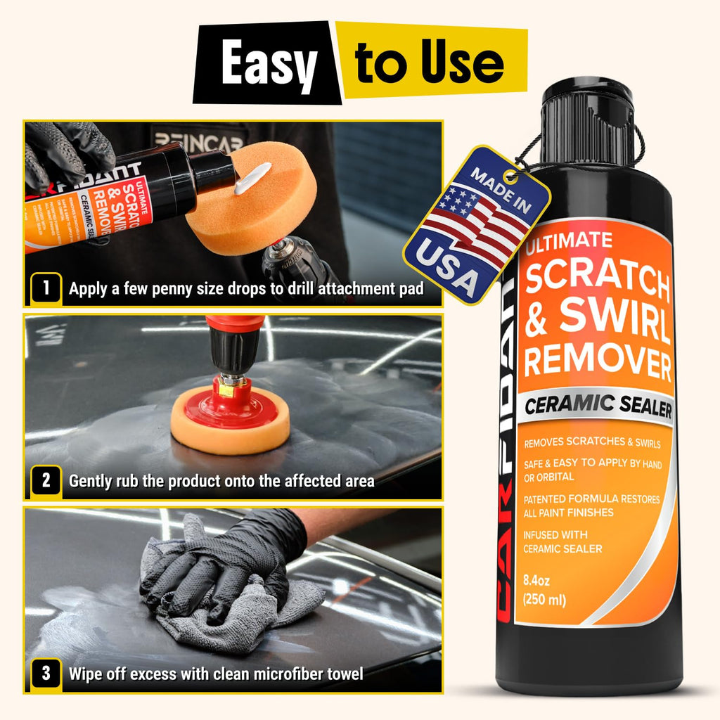 Carfidant Scratch Repair and Swirl Remover - Car Paint Scratch Remover & Restorer Kit with Buffer Pad - Polishing & Waxing Kits - Compound for Vehicles Paint Repair - 8.4 fl. Oz. Jansha Store