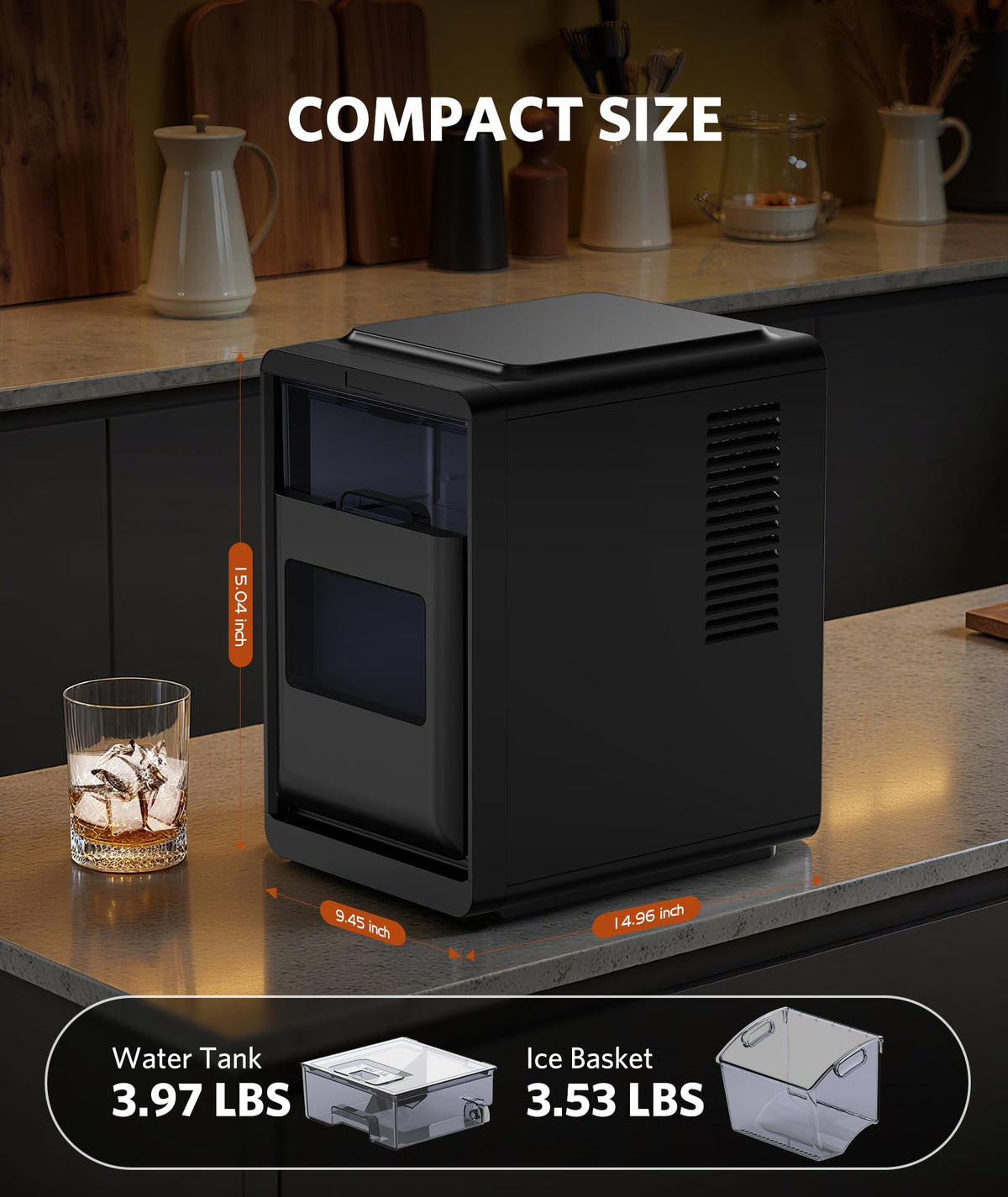 COWSAR Nugget Countertop Ice Maker, Automatic Ice Dispenser, 33 lbs/Day Chewable Pellet Ice Machine with Self-Cleaning & Measured Dispensing, Portable Ice Maker for Home, Kitchen, Office Jansha Store