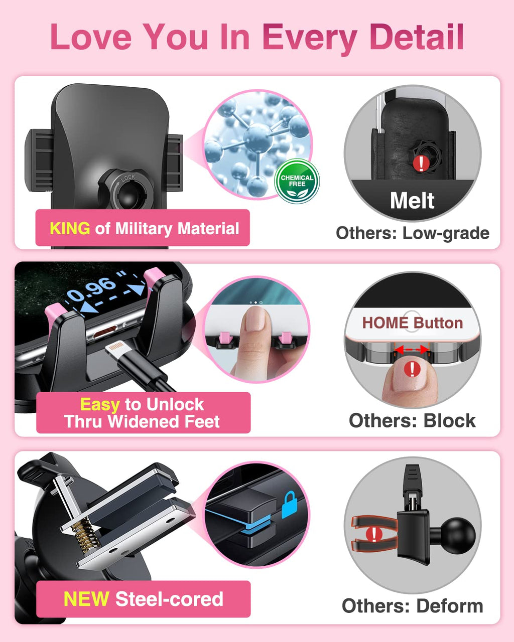 VANMASS【85+LBS Strongest Suction & Military-Grade Ultimate Car Phone Mount【Patent Safety Certs】 Cell Phone Holder for Dash Windshield Vent for iPhone 18 17 Pro Max Automobile Interior Sets, Ink Black Jansha Store