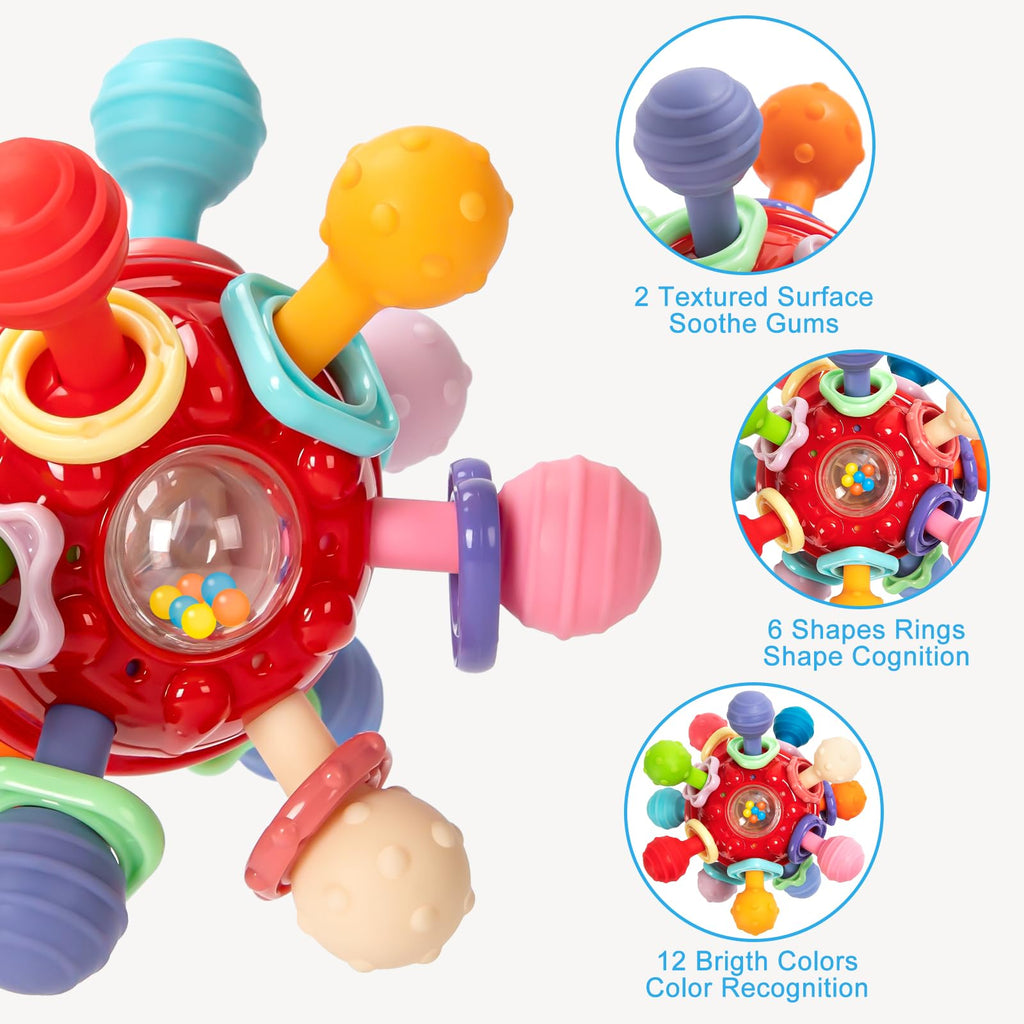 Baby Montessori Sensory Teething Toy 0-6 6-12 Months, Teether Ball & Rattle Jansha Store