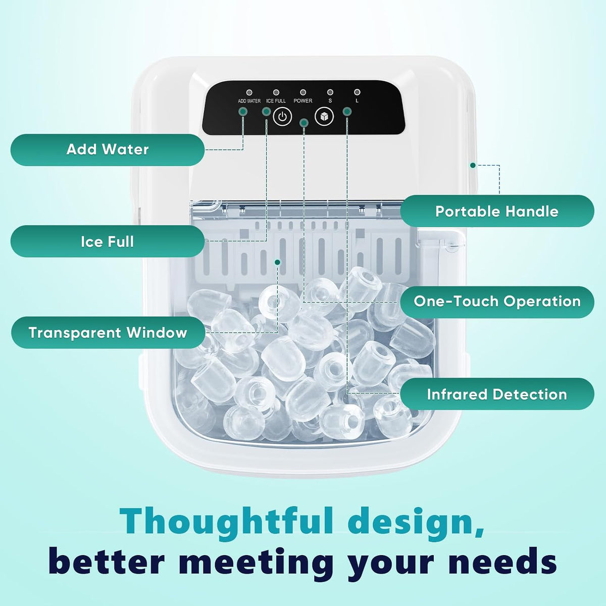Sweetcrispy Countertop Ice Maker with Scoop, Basket and Handle, Portable Ice Machine 9 Cubes Ready in 6 Mins, 26.5lbs in 24Hrs, 2 Sizes for Home Kitchen Office Bar Party Jansha Store