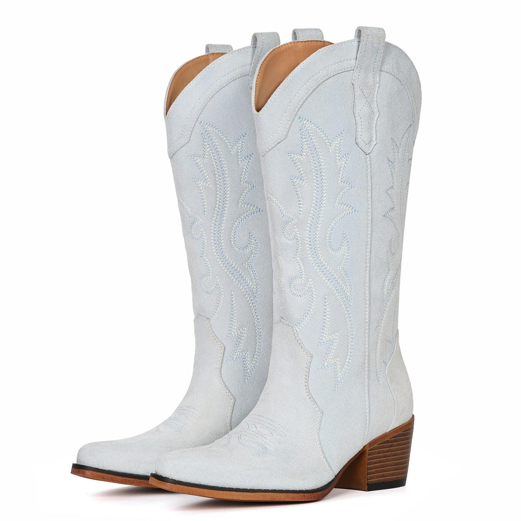 IUV Cowboy Boots For Women Western Cowgirl Boots Mid Calf Snip Toe Jansha Store