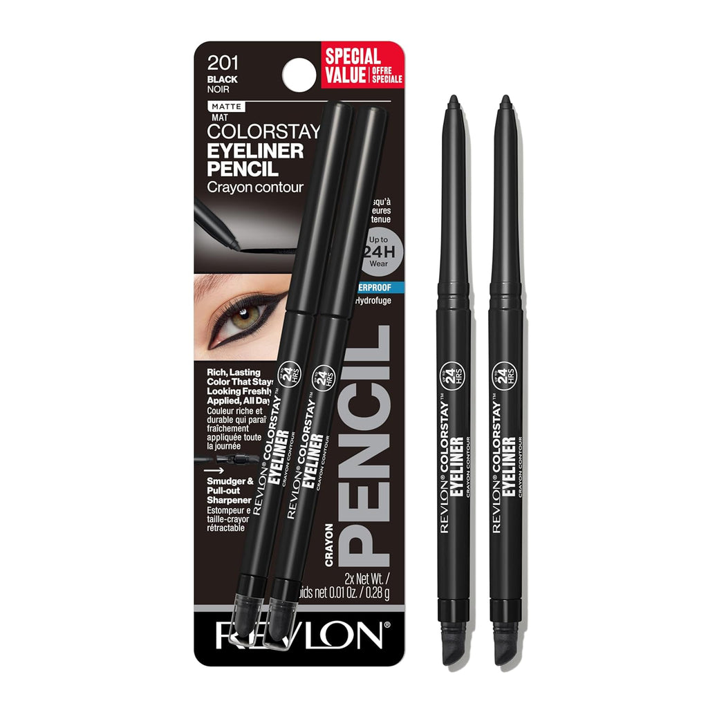 Revlon ColorStay Pencil Waterproof Eyeliner, 201 Black, 2 pack Jansha Store