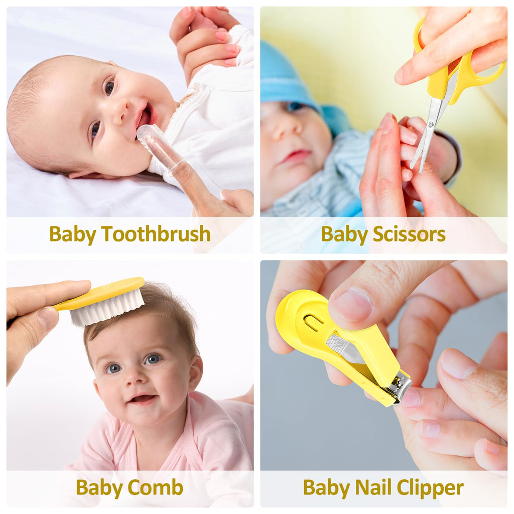 Baby Grooming Kit, Infant Safety Care Set with Hair Brush Comb Nail Clipper Nasal Aspirator,Baby Essentials Kit for Newborn Girls Boys (Grey White) Jansha Store