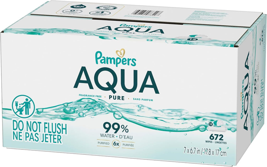 Pampers Aqua Pure Baby Wipes, Unscented, Fragrance Free, 99% Water, Water Based, Multi-Use, 672 Wipes Total (12X Flip-Top Packs) Jansha Store