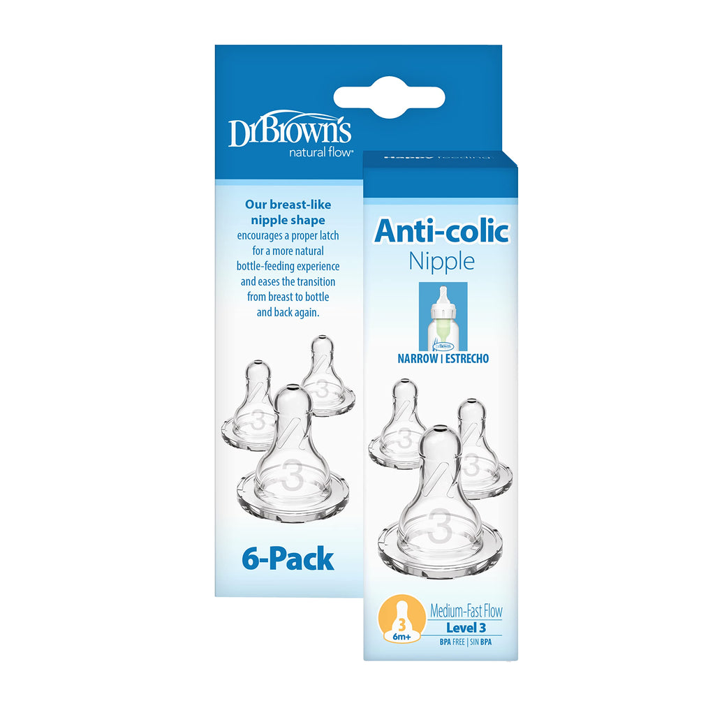 Dr. Brown’s Narrow Level 2 Medium Flow Nipple, 3m+, 6-Pack Jansha Store