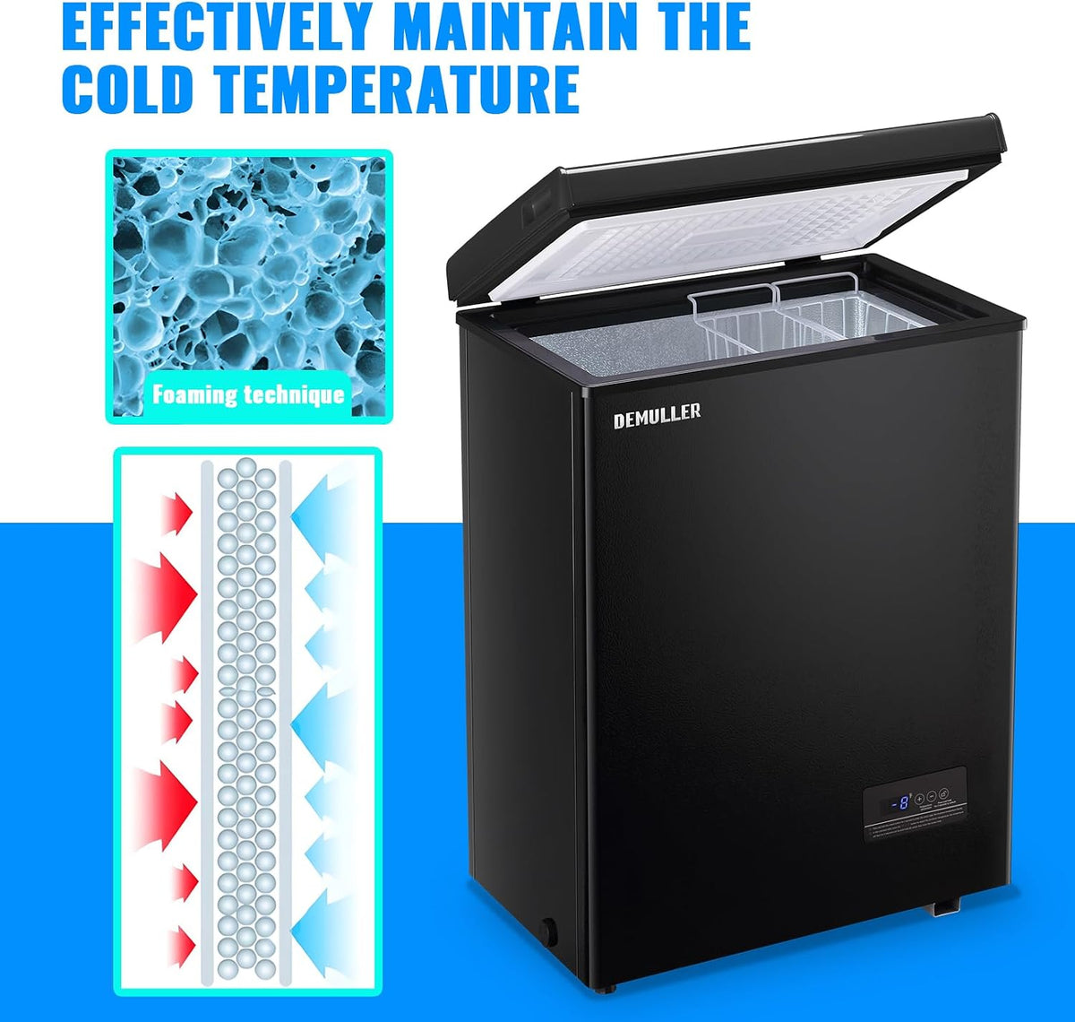 DEMULLER Chest Freezer 4.0 CU. FT Ultra-low Temperature Deep Freezers (Down to -12 ℉) with TWO Removable Baskets Accurate Display of Cabinet Temp Freestanding Black Jansha Store
