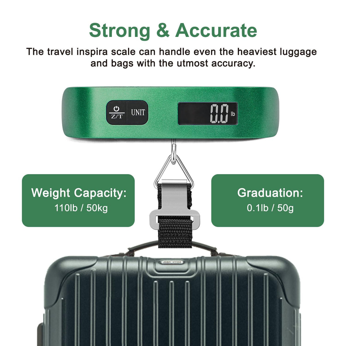 travel inspira Digital Luggage Scale – Portable Hanging Suitcase Weight Scale for Travel, 110 lb Capacity, Backlit LCD Display, Prevents Airport Overweight Fees, Battery Included Jansha Store