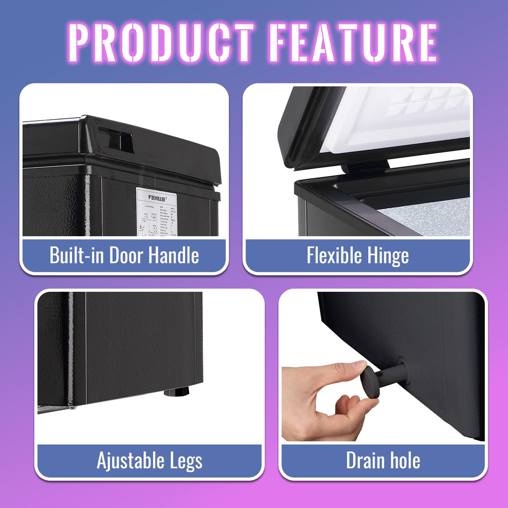 DEMULLER Chest Freezer 5.0Cubic Feet Deep Freezer Freestanding Freezers with 2 Removable Stainless Steel Basket, Mini Freezer Top Open Door Compact Freezer with Electronic Control 41℉ to -15℉BLACK Jansha Store