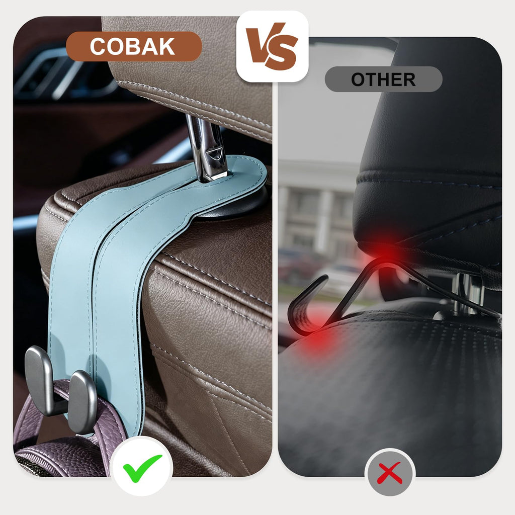 CoBak Purse Hook for Car - Universal Premium Stitched Leather and Aluminum-Magnesium Alloy Double Car Seat Back Storage Hook for Purses, Handbags, Bags (2 Pack),Black Jansha Store