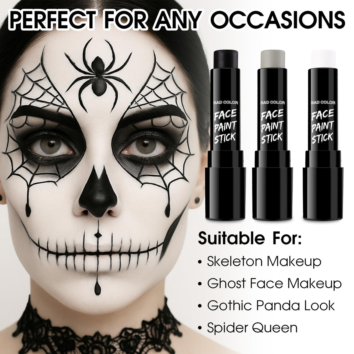 BADCOLOR Black Cream-Blendable Face Body Paint Stick for Adults Children Eye Black Softball Football Baseball Sports , Non-Toxic Hypoallergenic for Halloween SFX Makeup Cosplay Joker Costume Parties Jansha Store
