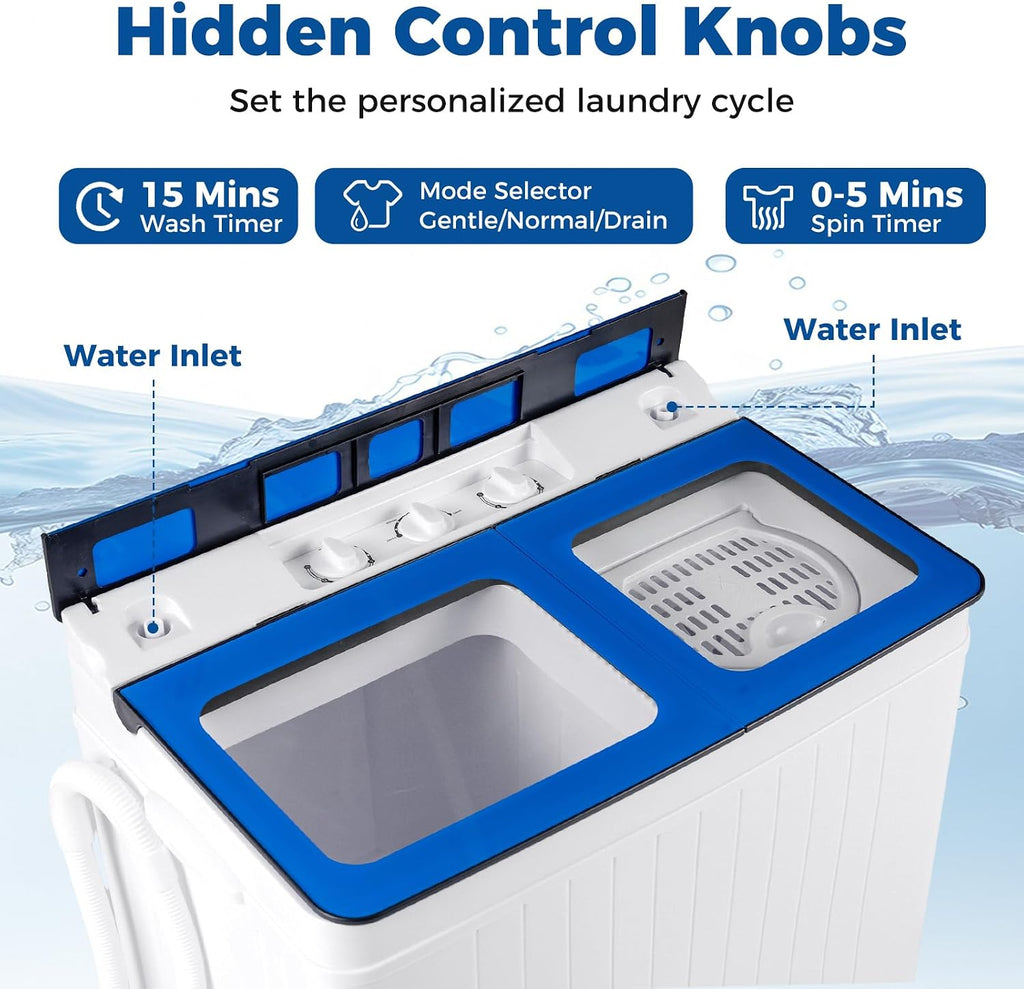 COSTWAY 26Lbs Portable Washing Machine with Built-in Drain Pump, Blue Jansha Store