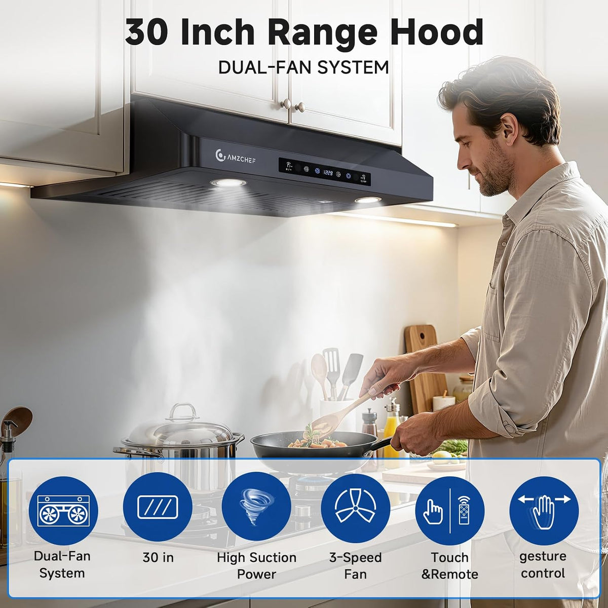 AMZCHEF 30" Stainless Steel Under Cabinet Range Hood, 1050 CFM Dual-Fan Jansha Store