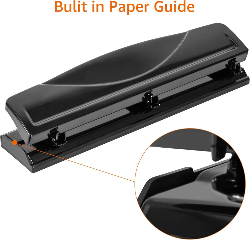 Amazon Basics 3 Hole Punch, 10 Sheet Capacity, Black, Easy-Clean Tray Jansha Store