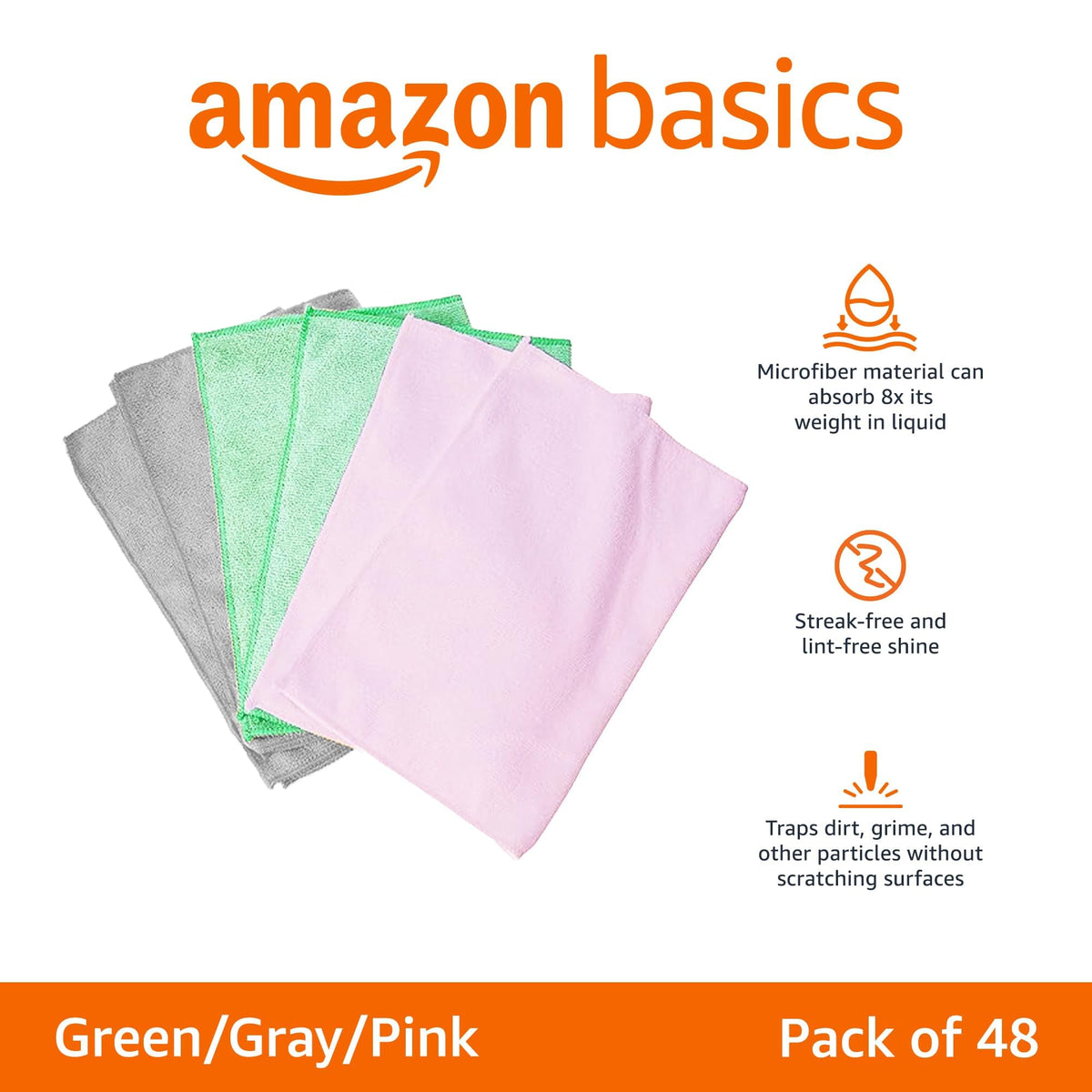 Amazon Basics Microfiber Cleaning Cloths, Ultra Absorbent, Lint Free, Streak Free, Non-Abrasive, Reusable and Washable, 16" x 12", Blue/White/Yellow, Pack of 24 Jansha Store