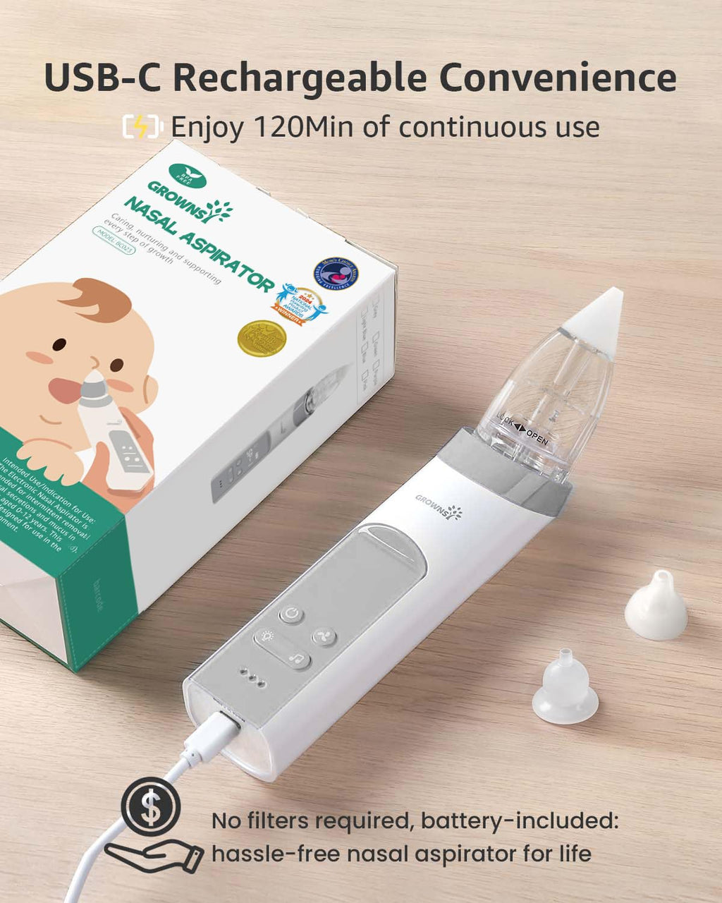 GROWNSY Baby Nasal Aspirator, Electric Nose Sucker, Powerful Suction,Grey Jansha Store
