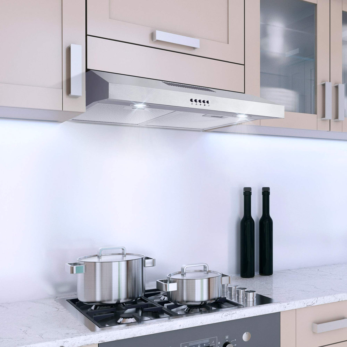 COSMO COS-5MU30 30 in. Delta Collection Ducted Under Cabinet Range Hood, Button Controls, Reusable Filters, LED Lights, Stainless Steel Jansha Store
