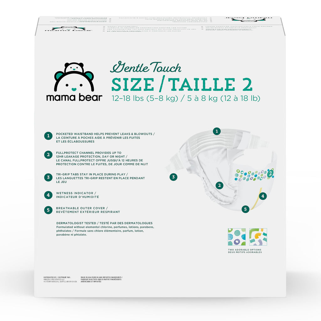 Amazon Brand - Mama Bear Gentle Touch Baby Diapers, Size 5, 27+ lb, Leak Protection, 12 Hours Protection, Wetness Indicator, Hypoallergenic, 132 Count (4 packs of 33) Jansha Store