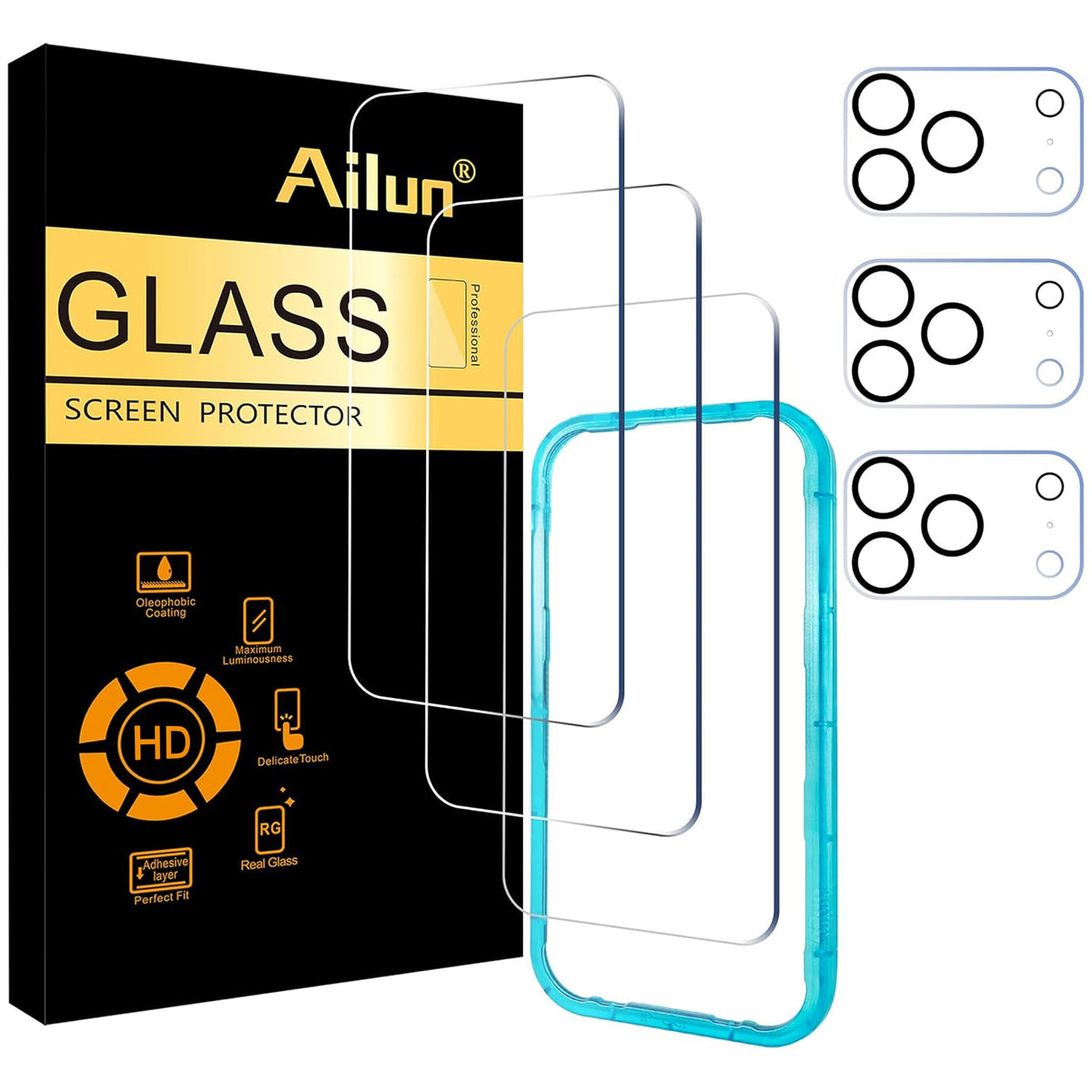 Ailun Screen Protector + Camera Lens Protector for iPhone 16 Pro, 3+3 Pack Jansha Store