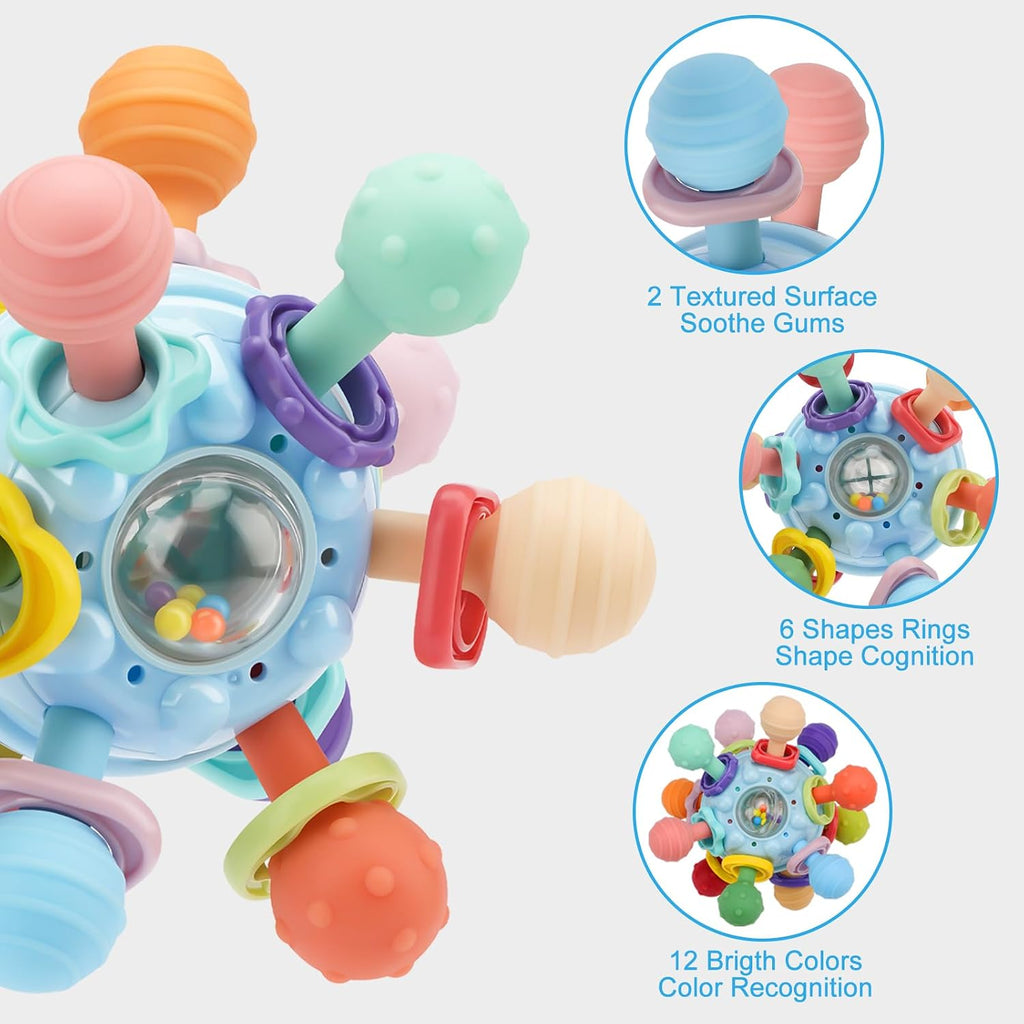 Baby Montessori Sensory Teething Toy 0-6 6-12 Months, Teether Ball & Rattle Jansha Store