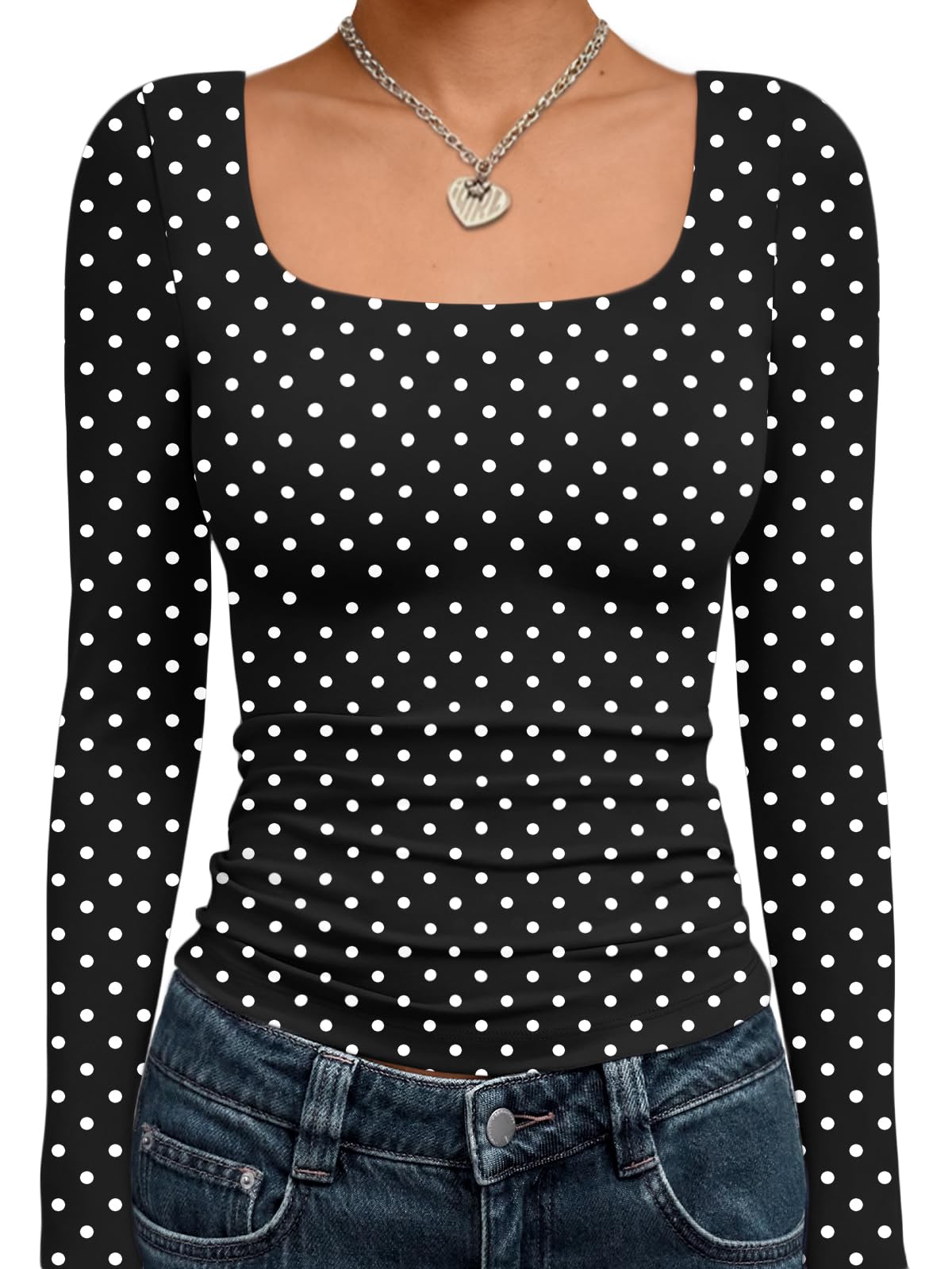 Trendy Queen Womens Square Neck Long Sleeve Shirts Double Lined Fall Tops Jansha Store