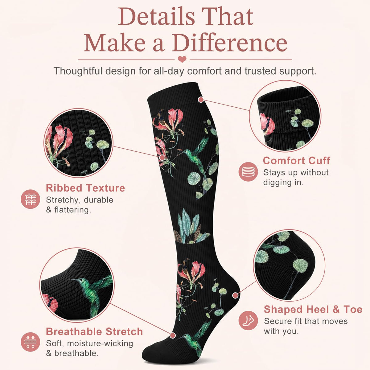 Laite Hebe 4 Pairs-Compression Socks for Women&Men Circulation-Best Support for Nurses,Running,Athletic Jansha Store