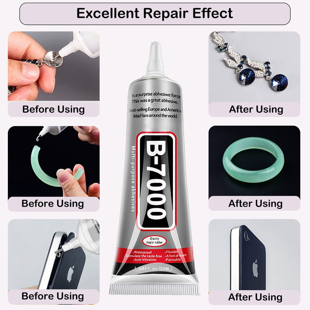 B7000 Jewelry Glue for Making, FITTDYHE 1PCS 50ML/1.69 fl oz Clear Adhesive for Rhinestone, Fabric, Multipurpose Super B-7000 for Phone Repair, Nail Art, Wood, Glass, Charms Jansha Store