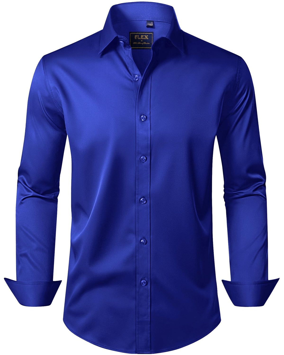 Close-up of the men's wrinkle-free formal shirt collar and button placket