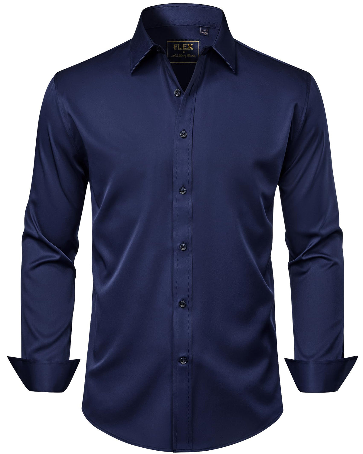 Detail of the men's shirt fabric weave and button stitching