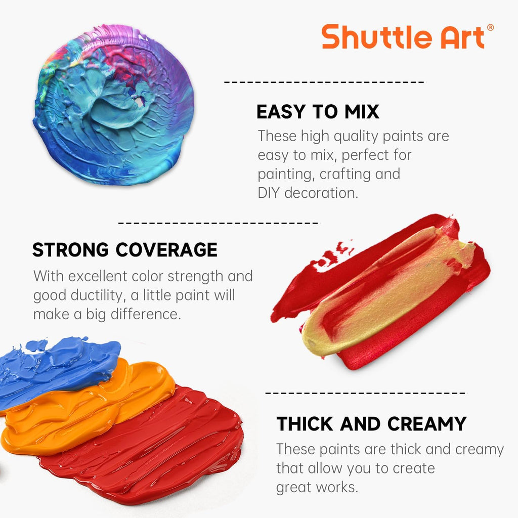 Shuttle Art Acrylic Paint, 36 Colors Acrylic Paint Set with Brushes & Palette, 2oz/60ml Bottles, Rich Pigments Non-toxic for Artists Kids & Adults, Painting on Canvas Rocks Ceramic Wood Jansha Store
