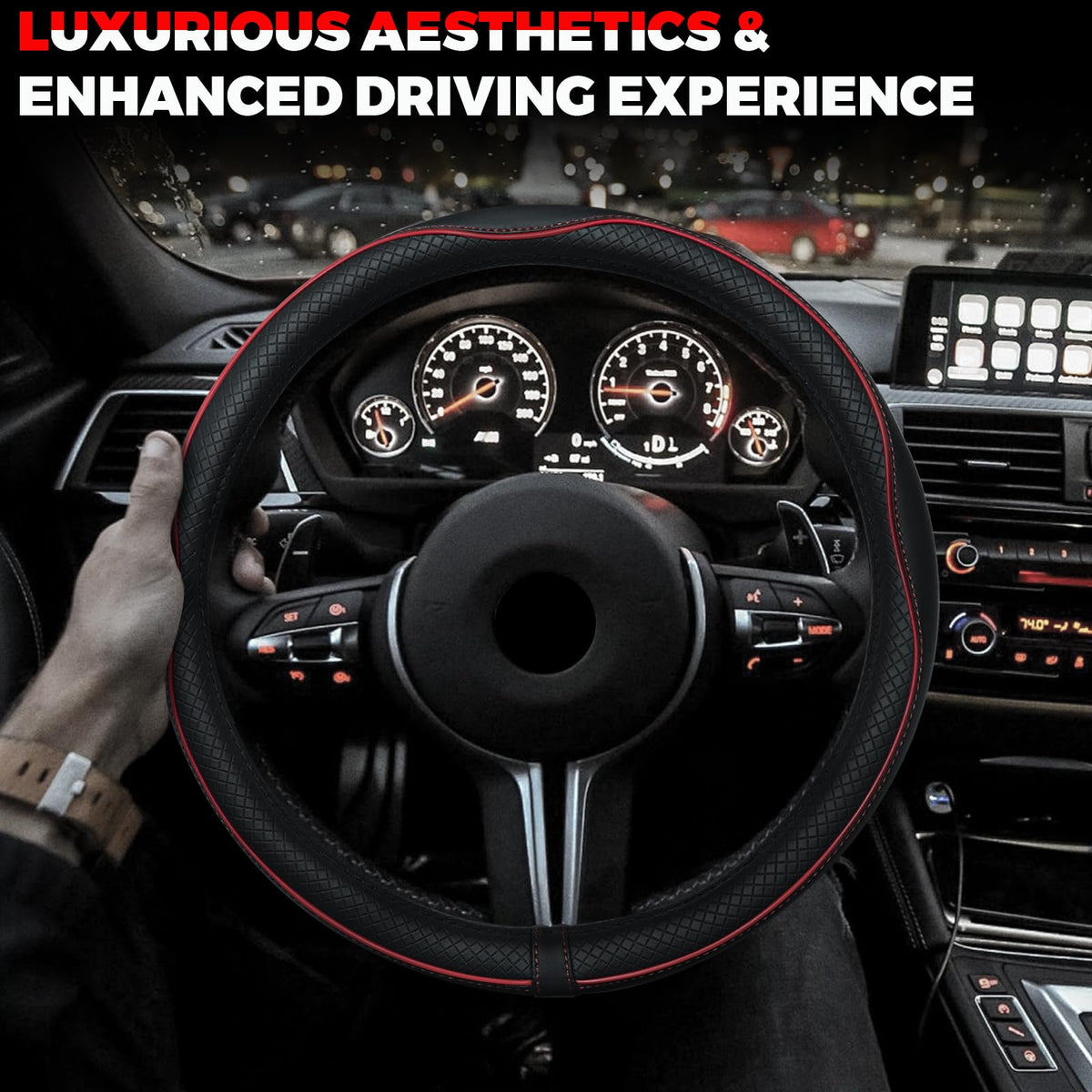 Ouzorp Car Steering Wheel Cover, Microfiber Leather Steering Wheel Covers with Anti-Slip Lining, Universal 14.5-15 inchs Black Jansha Store