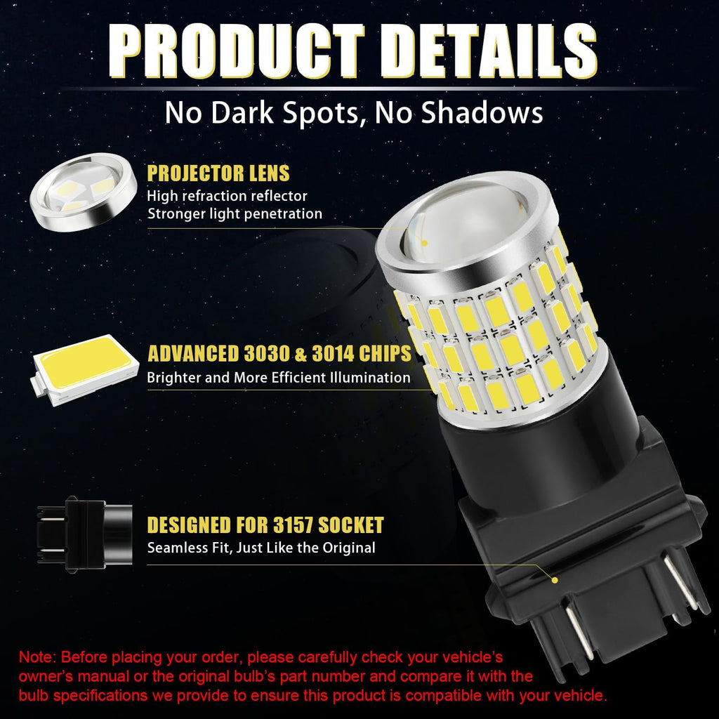 iBrightstar 3157 LED Bulb White, 4157 3156 LED Reverse Light Bulbs Super Bright for Tail Brake Lights Backup Lights Turn Signal Lights, 2 Pack Jansha Store
