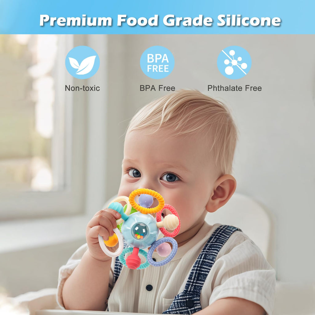 Baby Montessori Sensory Teething Toy 0-6 6-12 Months, Teether Ball & Rattle Jansha Store