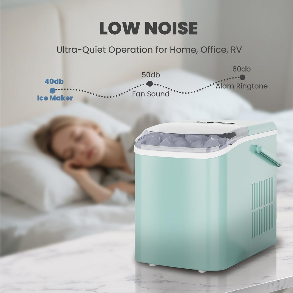 DUMOS Countertop Ice Maker with Handle, 26lbs/24H, Makes 9 Bullet Cubes in 6 Mins, Auto-Cleaning, Portable Ice Machine for Home Kitchen RV Camping, Green Jansha Store