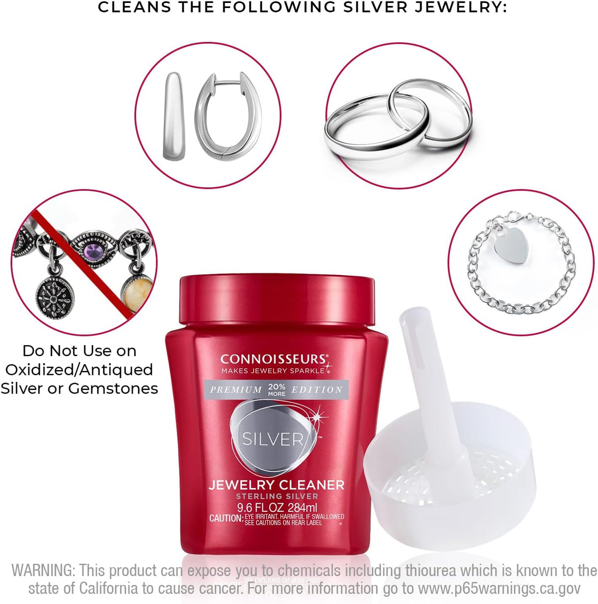 CONNOISSEURS Premium Edition Jewelry Cleaner, Value Size 9.6oz - Pick from Fine, Silver or Delicate Jewelry Cleaner Jansha Store