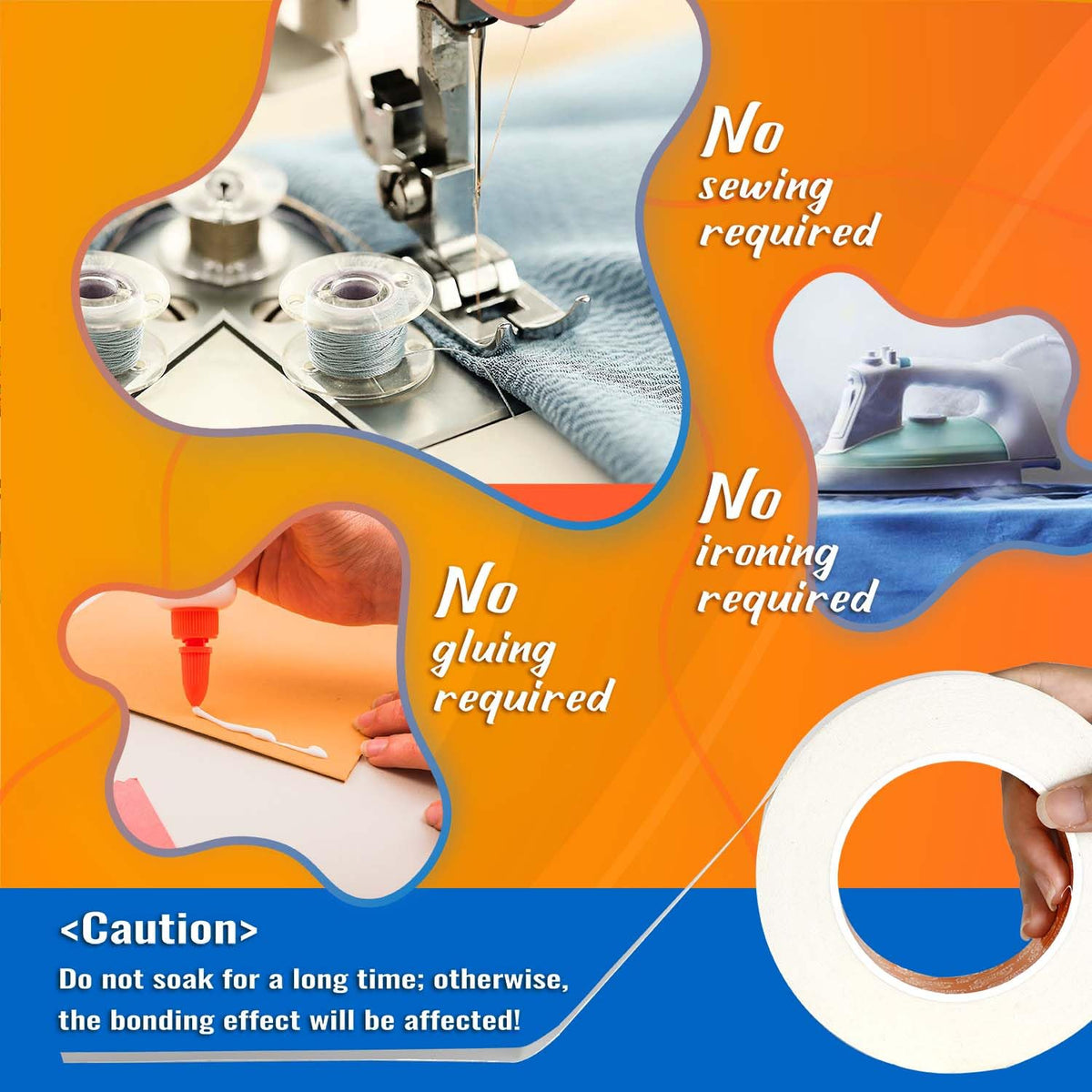 Double-Sided Fabric Tape,Hem Tape No Sew No Iron,1/4"+1/2" (2 Rolls) Jansha Store