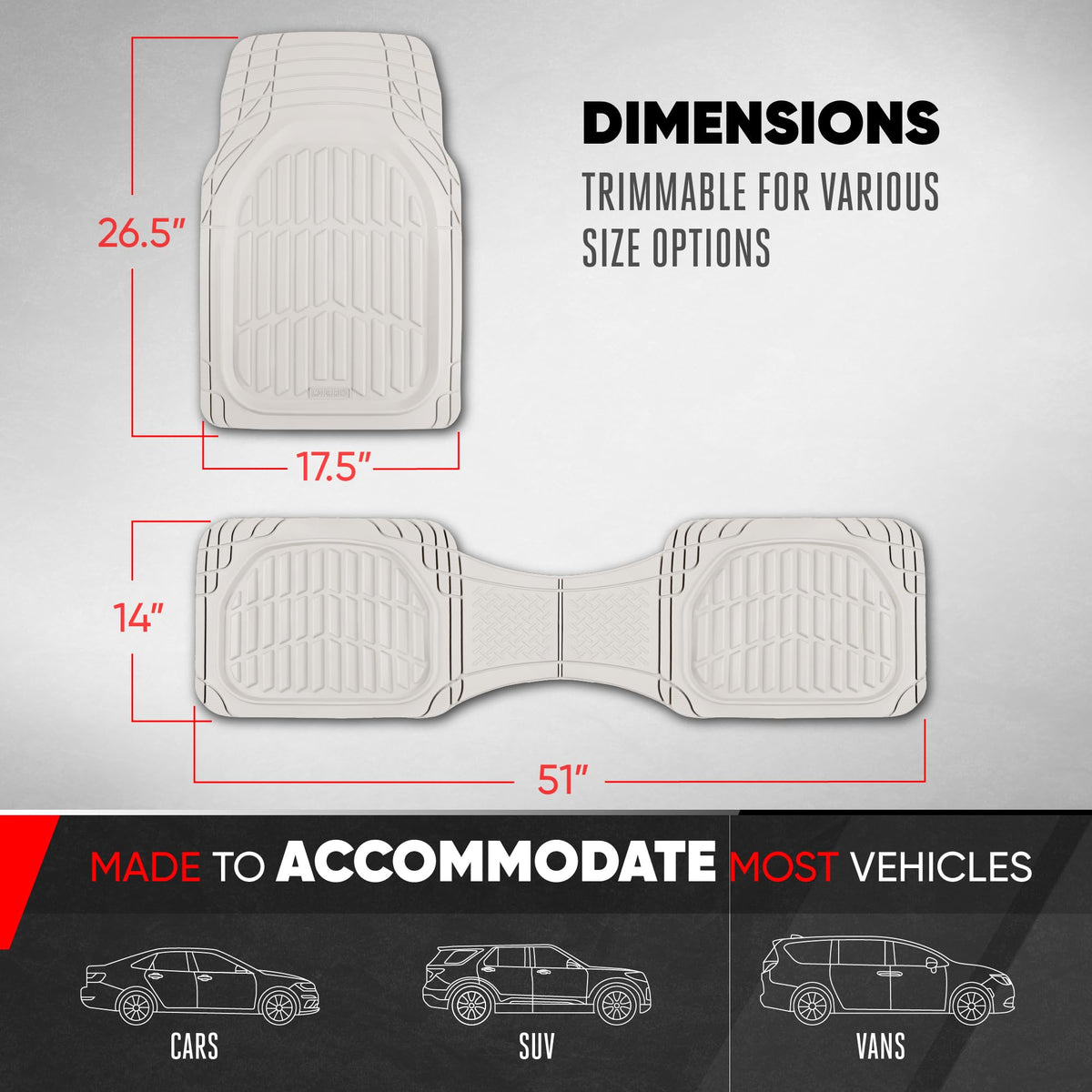 Motor Trend FlexTough Floor Mats for Cars, Black Deep Dish All-Weather Car Mats, Waterproof Trim-to Fit Automotive Floor Mats for Cars Trucks SUV, Universal Floor Liner Car Accessories Jansha Store
