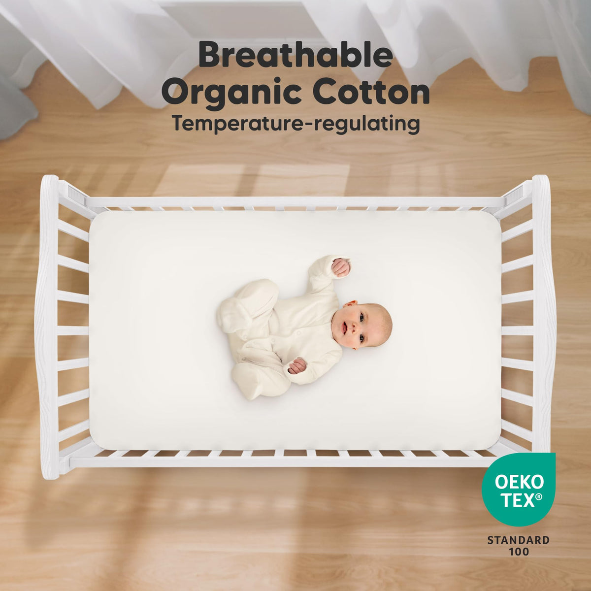 KeaBabies 2pk Organic Cotton Crib Sheets for Boys Girls 52x28, Soft White Jansha Store