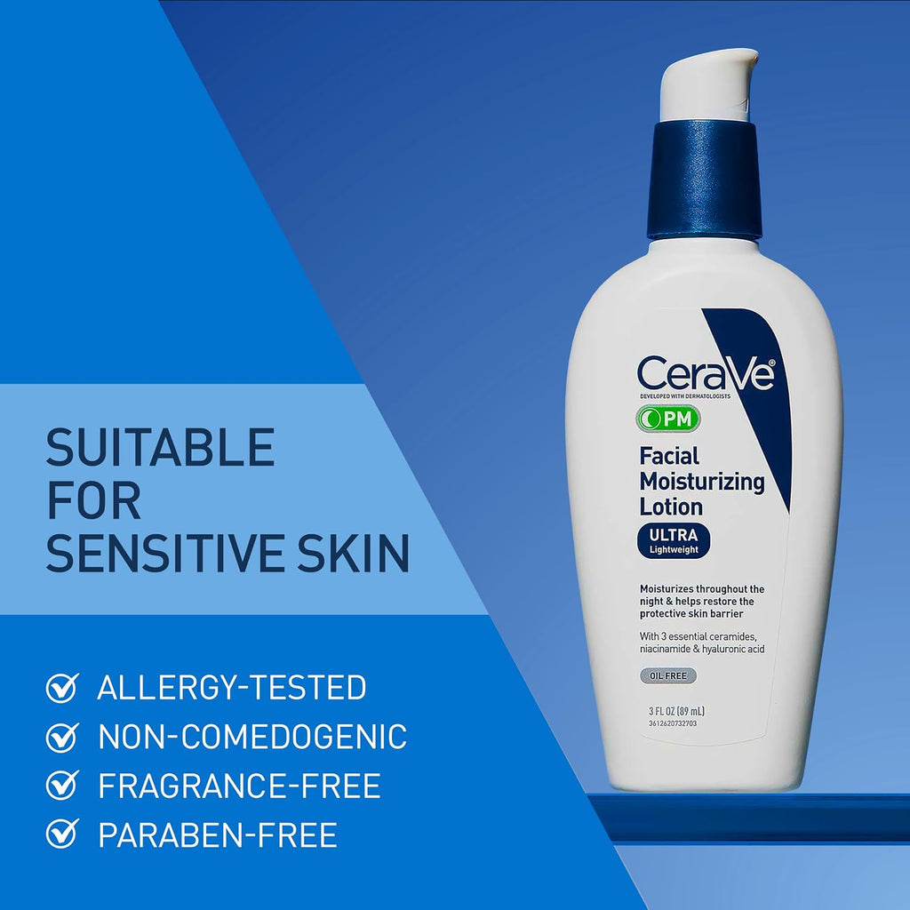 CeraVe PM Daily Facial Moisturizer, Skin Care for Dry Skin, Oil-Free, 3oz Jansha Store