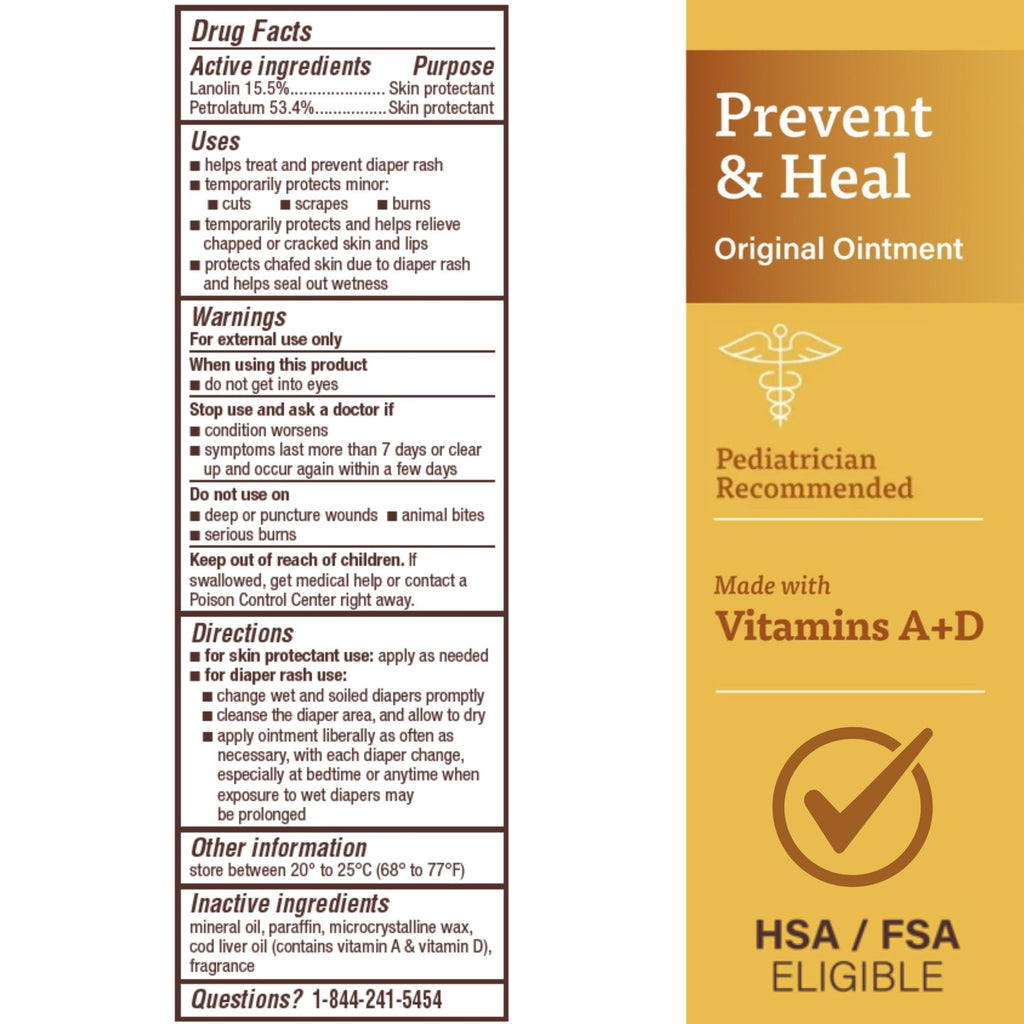 A+D Prevent + Heal Diaper Rash Ointment, With Vitamins A & D - 4 oz Tube Jansha Store