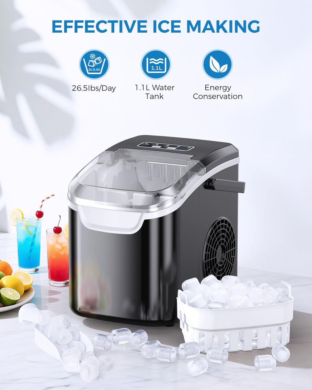 COWSAR Nugget Countertop Ice Maker, Automatic Ice Dispenser, 33 lbs/Day Chewable Pellet Ice Machine with Self-Cleaning & Measured Dispensing, Portable Ice Maker for Home, Kitchen, Office Jansha Store