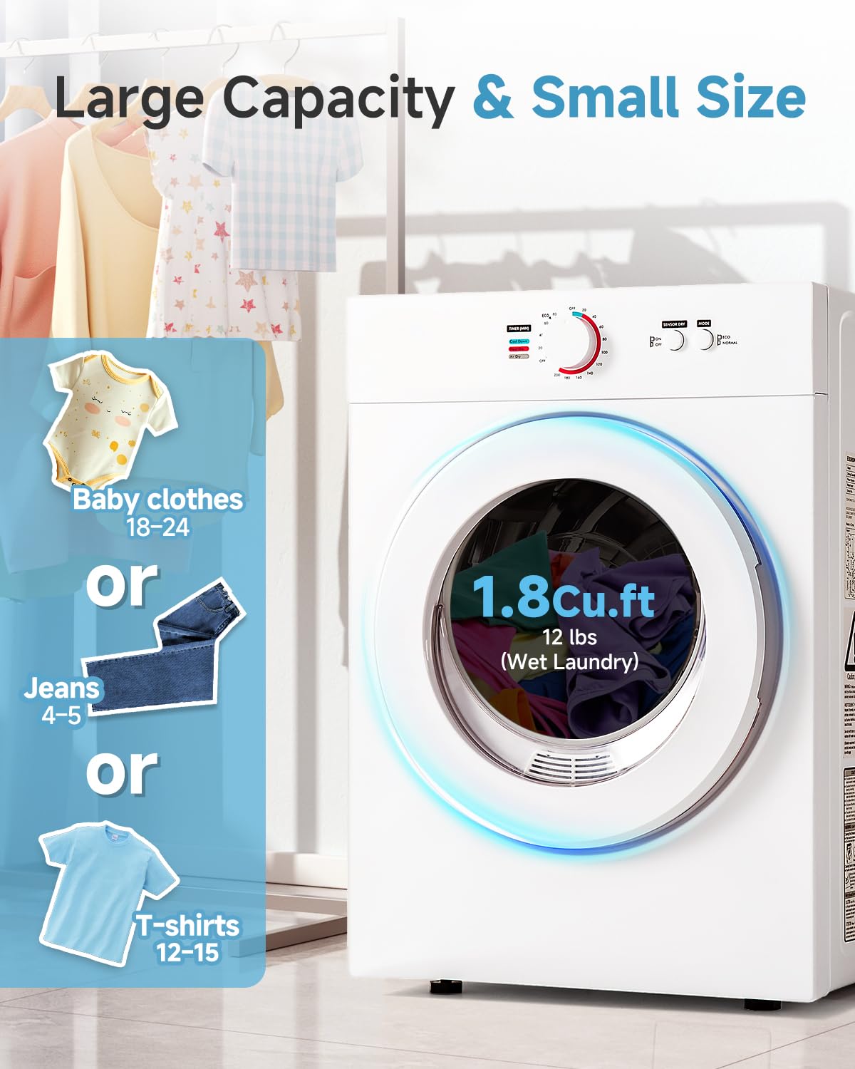 Feelfunn 850W Portable Clothes Dryer with 4 Automatic Drying Modes Jansha Store