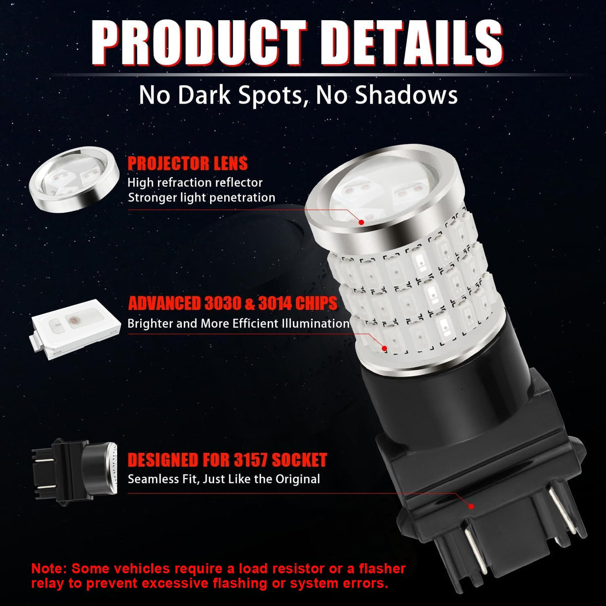 iBrightstar 3157 LED Bulb White, 4157 3156 LED Reverse Light Bulbs Super Bright for Tail Brake Lights Backup Lights Turn Signal Lights, 2 Pack Jansha Store