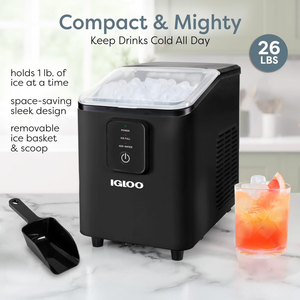 Igloo Portable Ice Maker with Scoop - Ice Maker with LED Control Panel & 1.5 Quart Water Tank - Stainless Ice Cube Maker Produces 26 Lbs. of Ice in 24 Hours with 9 Large or Small Cubes in 7 Minutes Jansha Store