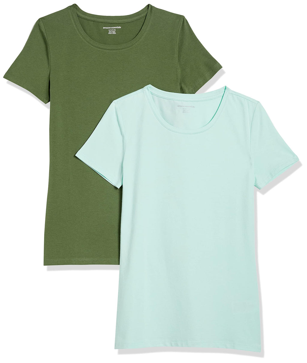 Amazon Essentials Women's Regular-Fit Short-Sleeve T-Shirt (V-Neck or Crewneck), Cotton Modal Blend, Pack of 2 Jansha Store