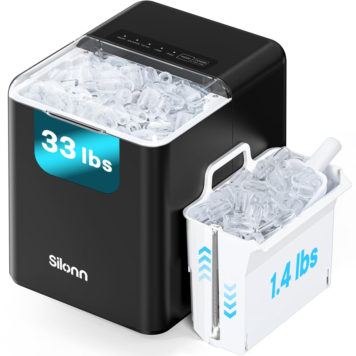 Silonn Ice Maker Countertop, 9 Cubes Ready in 6 Mins, 26lbs in 24Hrs, Self-Cleaning Ice Machine with Ice Scoop and Basket, 2 Sizes of Bullet Ice for Home Kitchen Office Bar Party Jansha Store