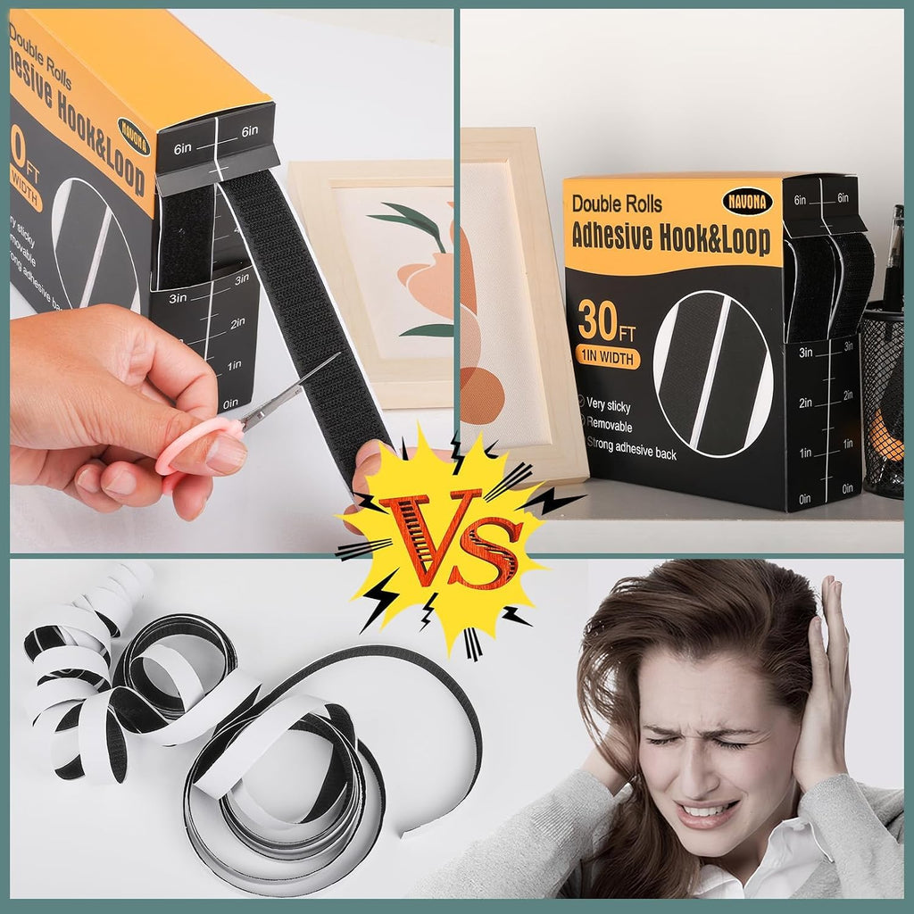 Navona 30Ft x 1 Inch Heavy Duty Hook and Loop Strips with Adhesive, Black Jansha Store